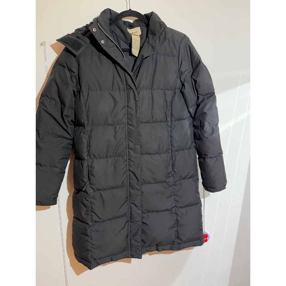 LL Bean Vintage Down Puffer Parka Black Faux Fur Hooded Winter Coat S Regular